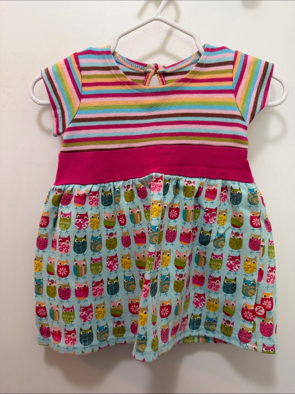 Zutano Brand Baby Rainbow Stripe & Owl Print Dress
